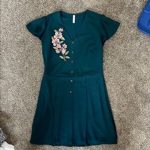 Xhilaration Teal Dress with Floral Details